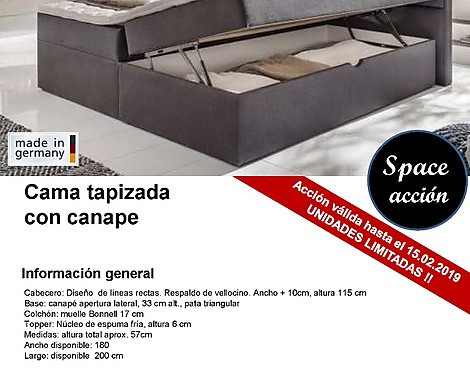 Cama tapizada con canape - Made in Germany - modelo SPACE
