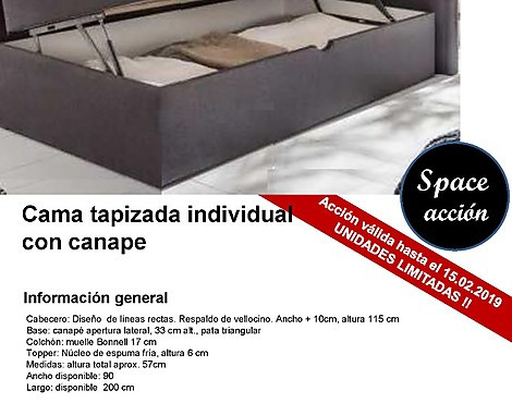 Cama tapizada individual con canape - made in Germany - modelo SPACE