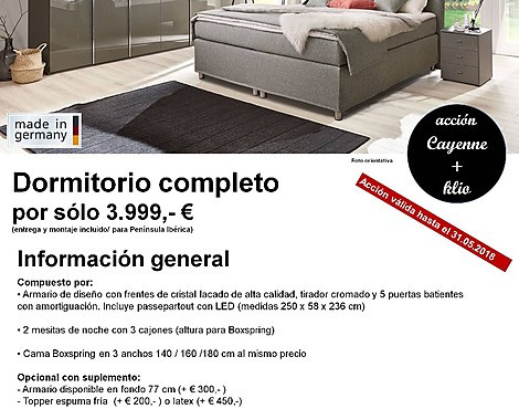 Acción Cayenne & klio - armario de diseño, mesitas de noche, cama Boxspring