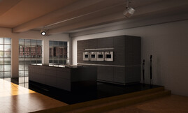 Una exclusiva cocina compuesta por muebles de madera de pino que han sido lucidos con una capa de acero fundido, tratado con barnices especiales para hacerlo apto al uso diario. Zuordnung: Stil Cocinas modernas, Planungsart Cocinas americanas (abiertas)