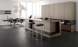 En la línea FRAME-H los frentes de chapados de madera están enmarcados en bordes de acero Zuordnung: Stil Cocinas de diseño, Planungsart Cocinas con isla