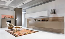 Líneas sencillas y muebles colgantes que dan ligereza al conjunto. La cocina Warendorf en tonos tierras se adapta a la sala de estar, convirtiéndose en un accesorio más. Todo ello sin renunciar a una calidad y una funcionalidad de primerísima calidad, que hacen posible satisfacer los deseos de bienestar de los más exigentes. Zuordnung: Stil Cocinas de diseño, Planungsart Cocinas americanas (abiertas)