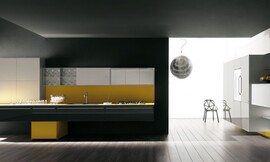 Ébano combinado con amarillo tierra Zuordnung: Stil Cocinas modernas, Planungsart Cocinas con office