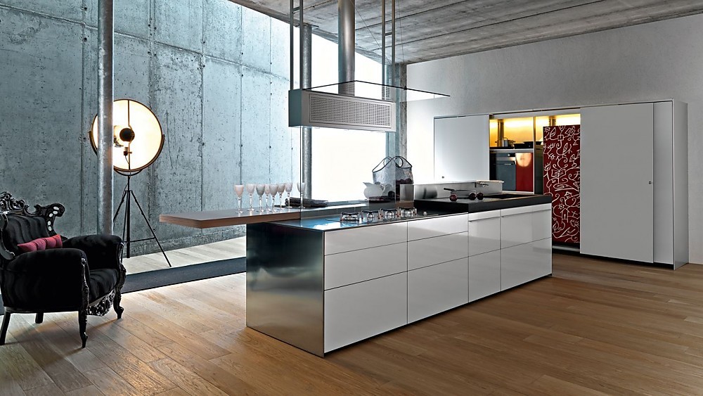 Multilinie blanco brillante Zuordnung: Stil Cocinas de diseño, Planungsart Cocinas con isla