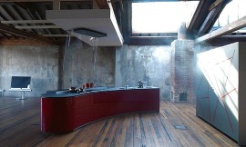cocina en línea colocada en el centro de la sala con una campana de diseño Zuordnung: Stil Cocinas de lujo, Planungsart Cocinas americanas (abiertas)