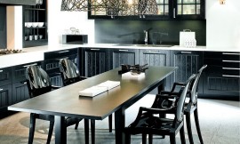 Moderna cocina rústica: Con frentes de madera enmarcados y armarios altos acabados en moldura. El office o zona de comedor le da el toque moderno. Zuordnung: Stil Cocinas rústicas, Planungsart Cocinas con office