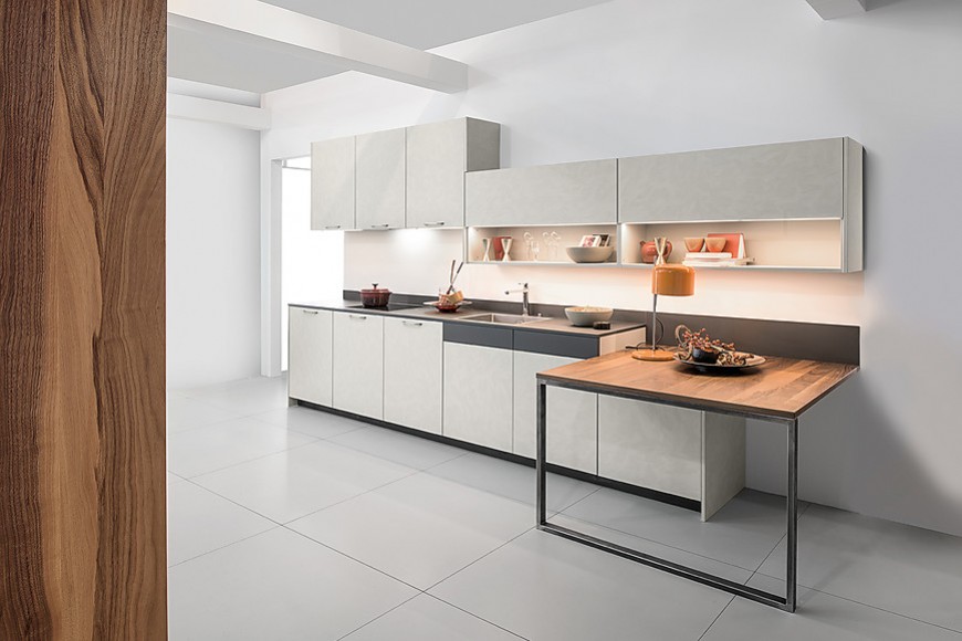 Cocina en linea Concrete Beton Kashmir Quattro chapado en Nogal (Rotpunkt Küchen)