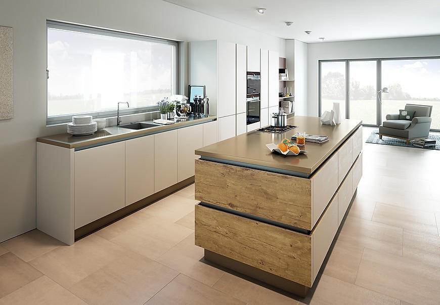 Cocina de diseño Inox mate Miniperl Urban Wild Oak/Matt Lack Stone (Rotpunkt Küchen)