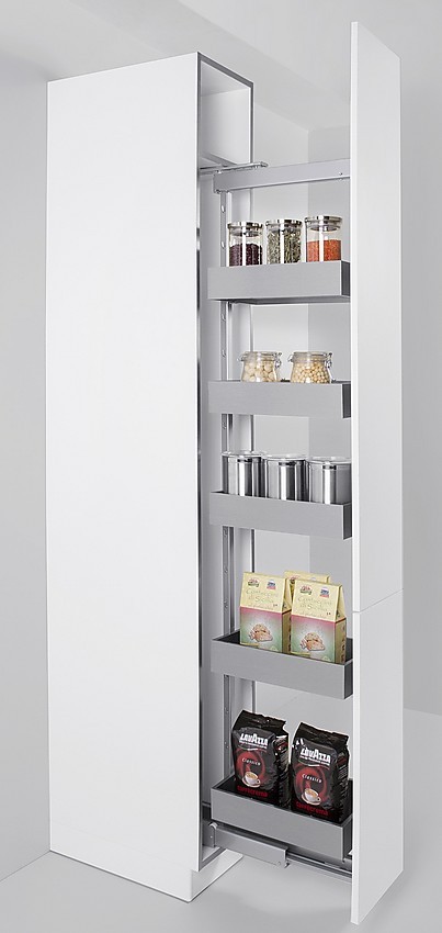 a-Box-Armario extraíble con baldas regulables. En este armario se vuelven a unir el diseño y la ergonomía al servicio del estilo, el orden y la comodidad en la cocina. Zuordnung: Stil Cocinas de diseño, Planungsart Equipamiento interior de la cocina